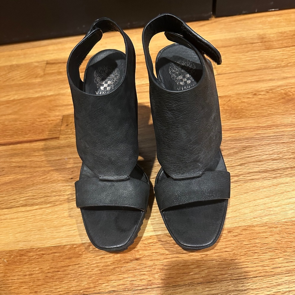 Vince camuto black open toe wedge bootie